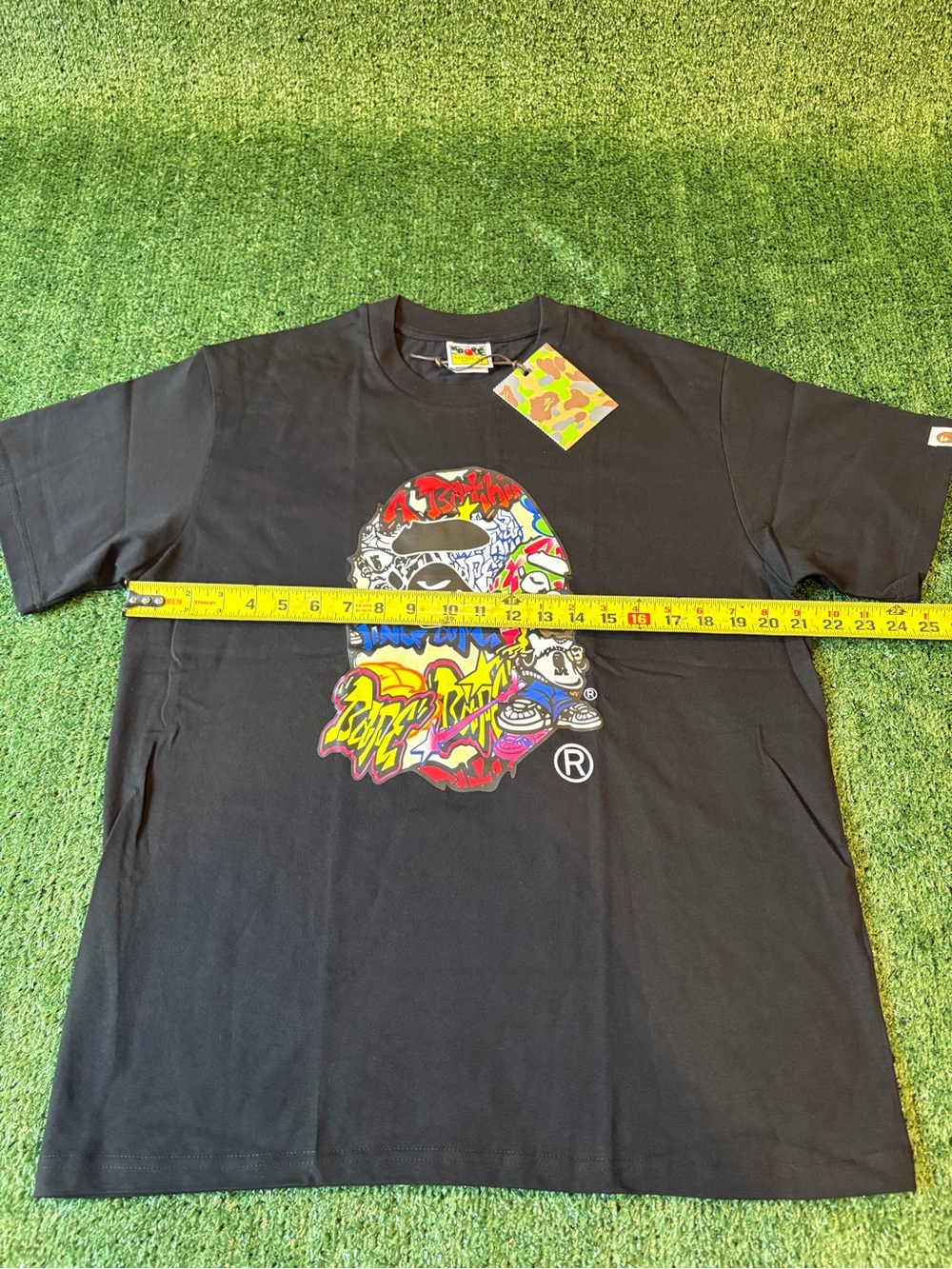 Bape Black Graphic Logo Short Sleeve Tee with Multicolor Ape Head - Picture 2 of 8